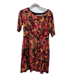 Laura Petites Floral Midi Dress Sz8 Trad Wife 3/4 Sleeve Boatneck Pockets Pleats